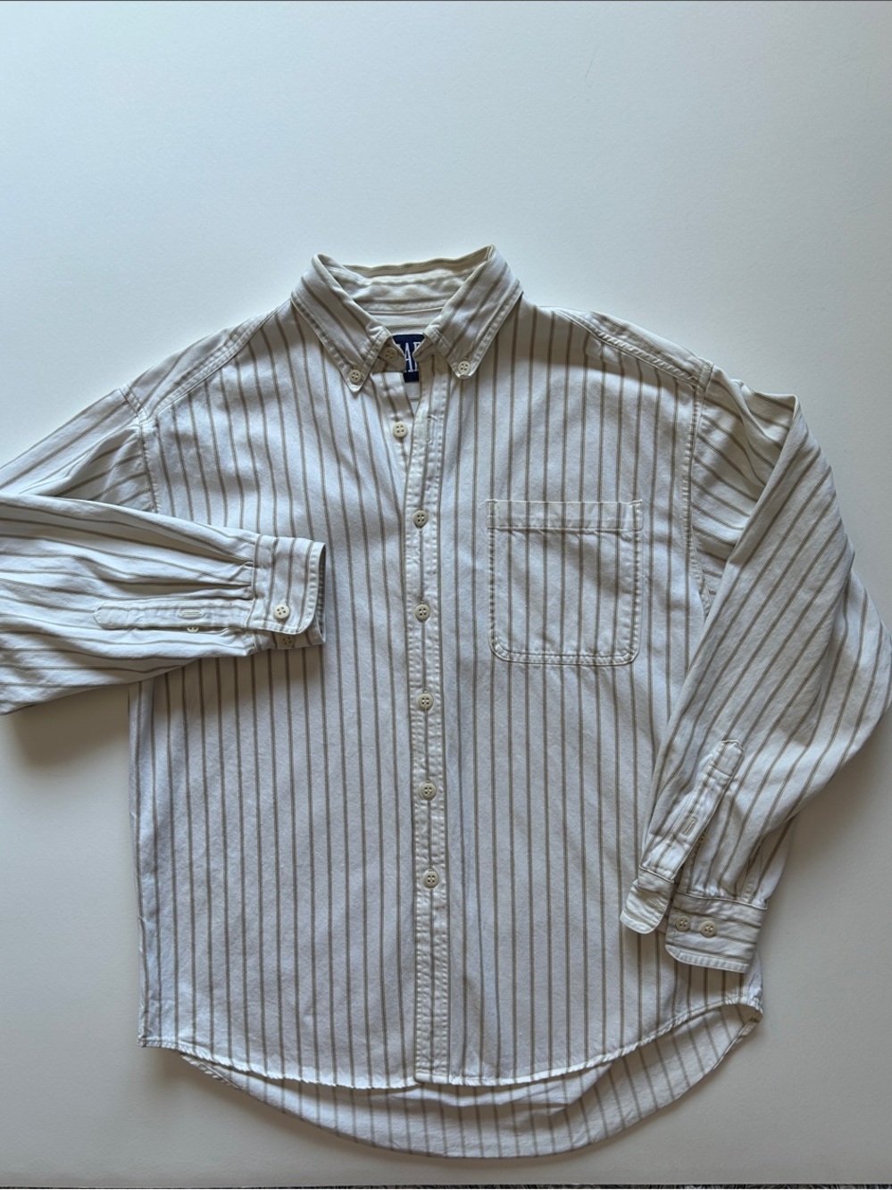 Vintage Y2K Gap blue label Cream and Khaki Striped Oxford Button Down Shirt